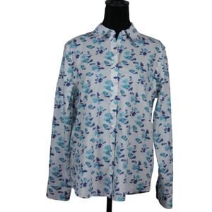 Orvis Long Sleeve Button Down White & Blue Floral Size 12